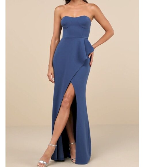 Lulus Stunning Splendor Blue Bustier Tulip Maxi Dress Size Small New NWT - Picture 6 of 12